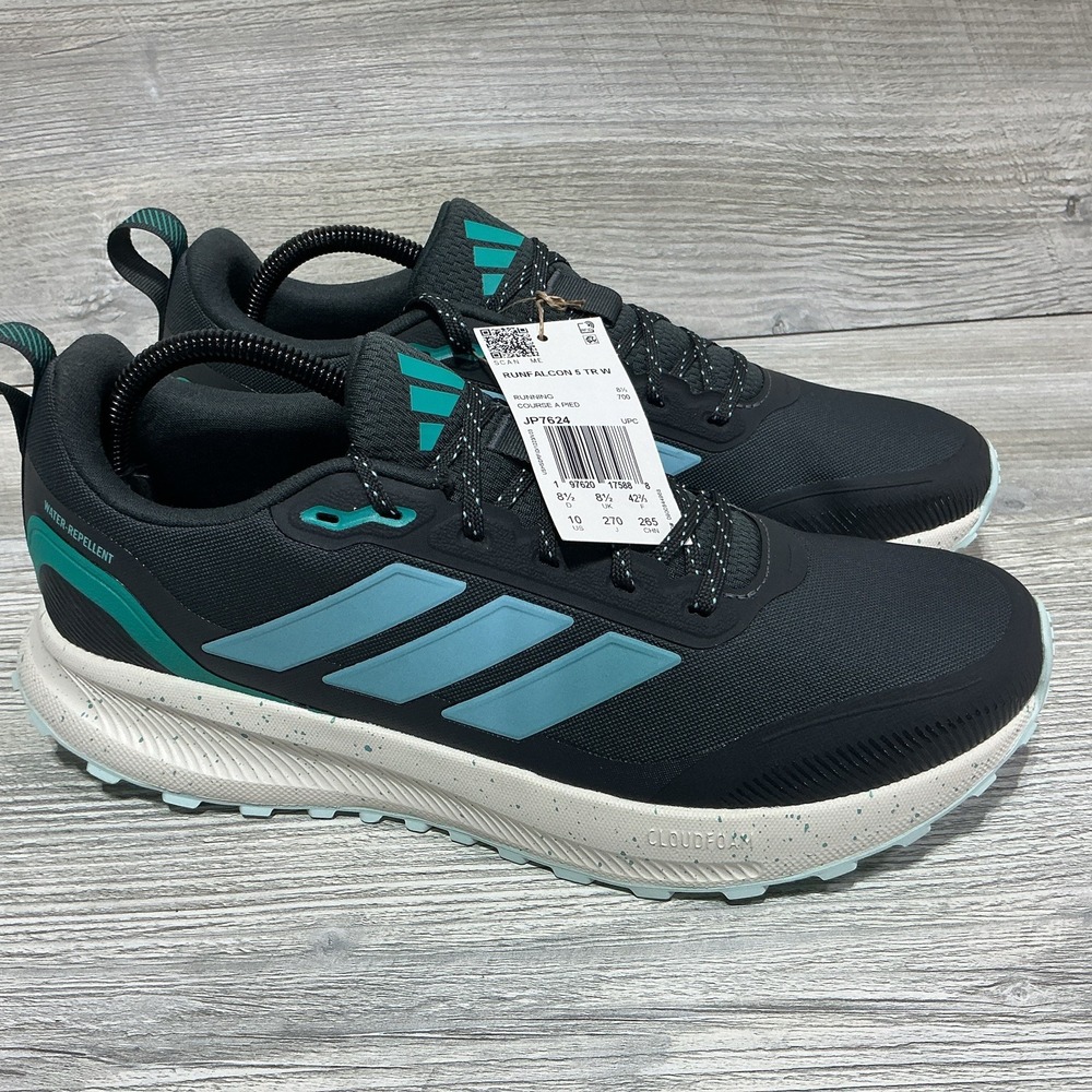 Adidas Runfalcon 5 TR W Women's 10 Black Teal Water Repellent Trail Shoes JP7624